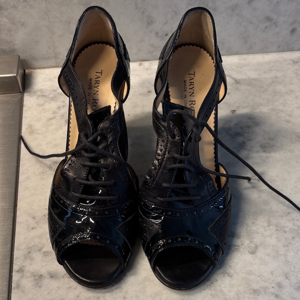 Taryn Rose Black Lace-Up Heels